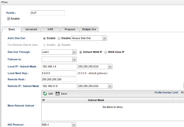 a screenshot of Vigor3900 VPN